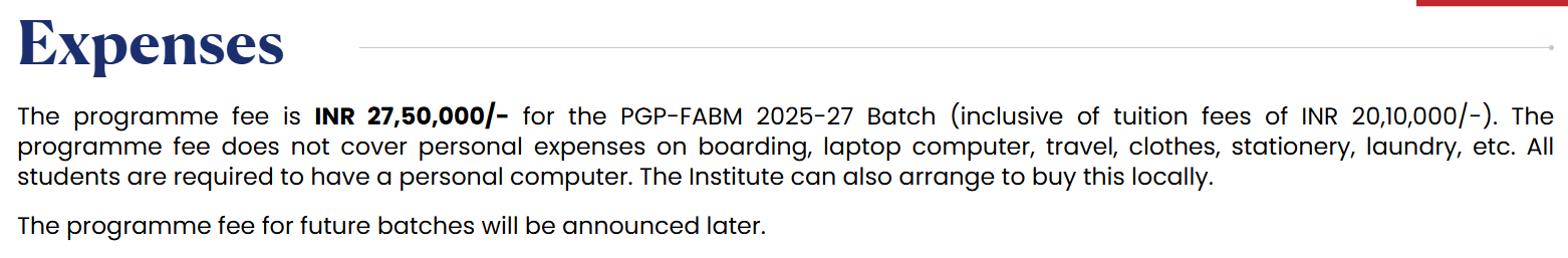 IIMA PGP FABM fees 