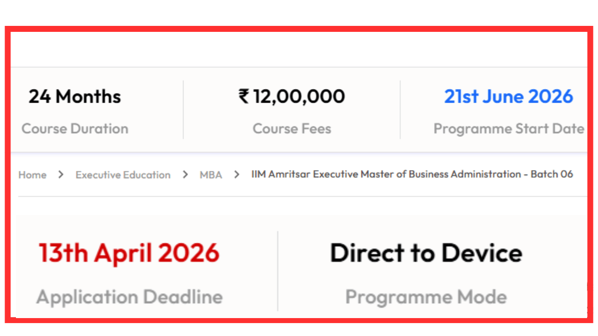 IIM Amritsar EMBA Admission 2026