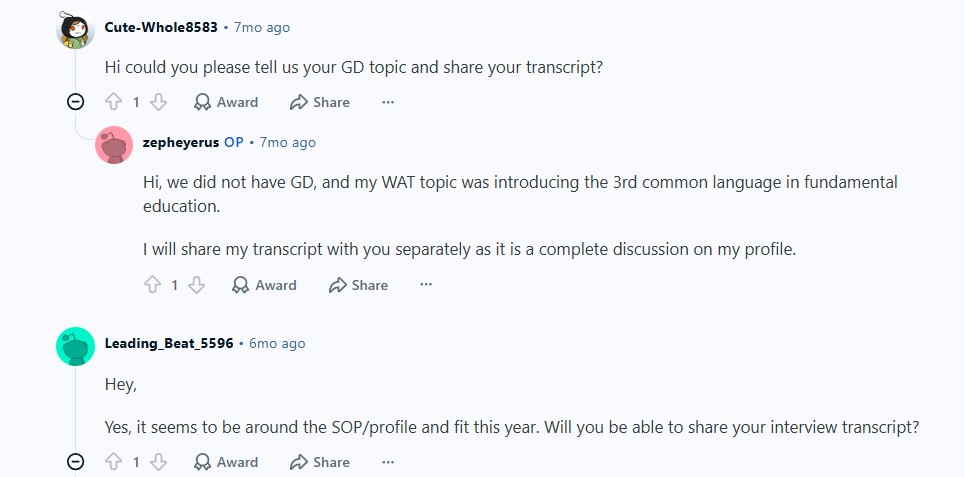 IIM Bangalore reddit discussion on Interview experience