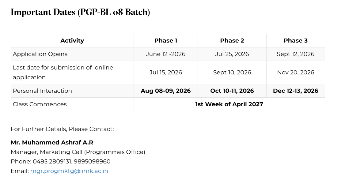 IIM Kozhikode PGP-BL 2026-28