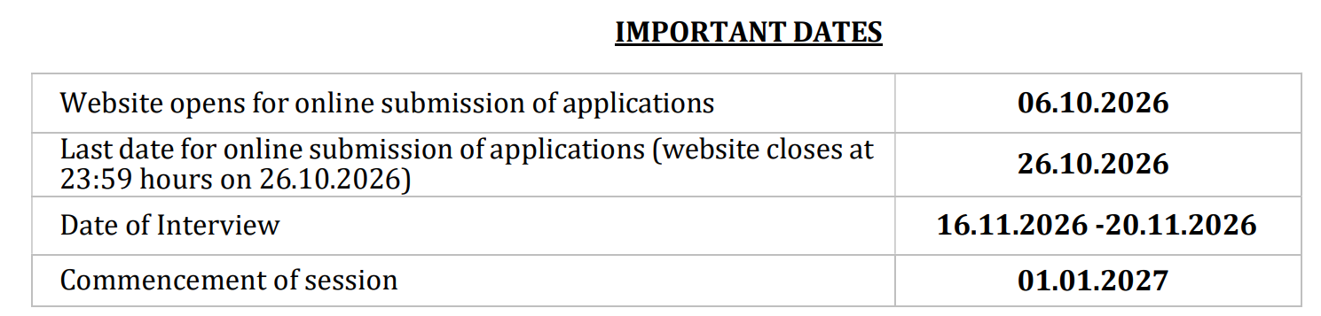 IISc Mid-Year PhD Admission 2026-27 Important Dates