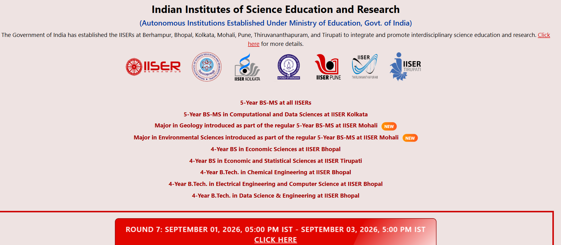 IISER IAT 2026 Round 7 Key Dates