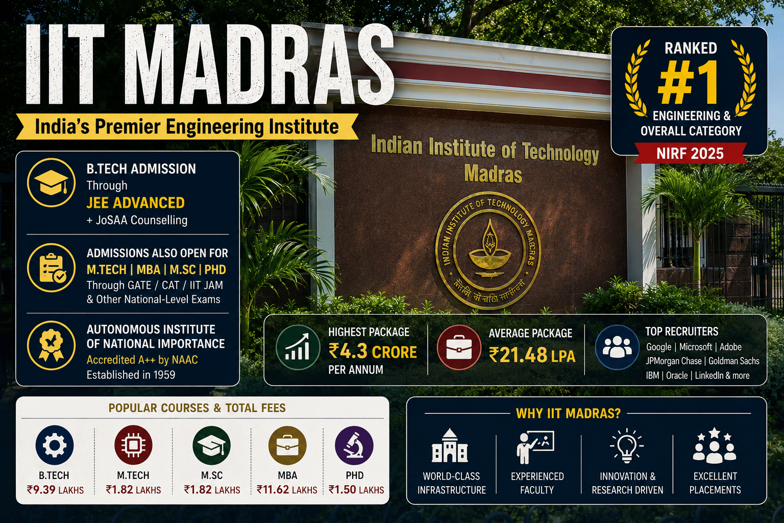 IIT Madras 2026 Admission, Placements, Ranking & Campus Highlights