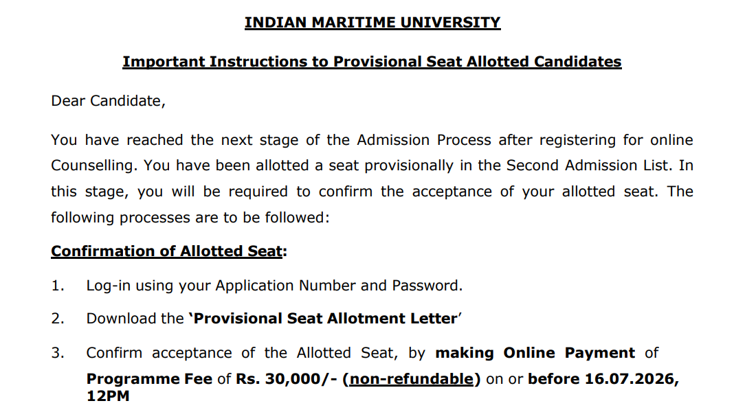IMU CET 2026 Round 2 Seat Allotment Result Out