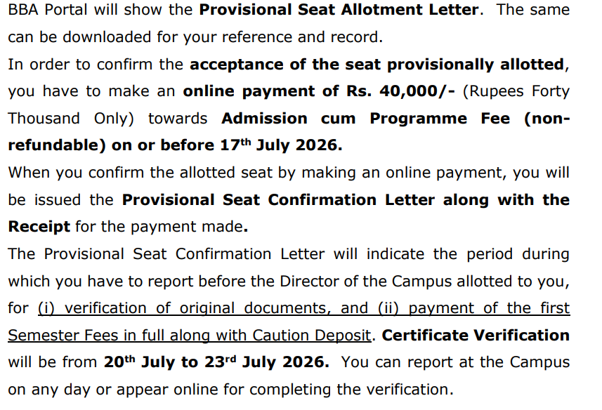 IMU BBA Round 2 Allotment List