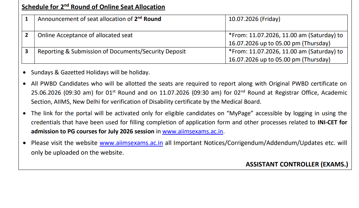 INI CET July 2026 Counselling Schedule Out Mock Round Begins