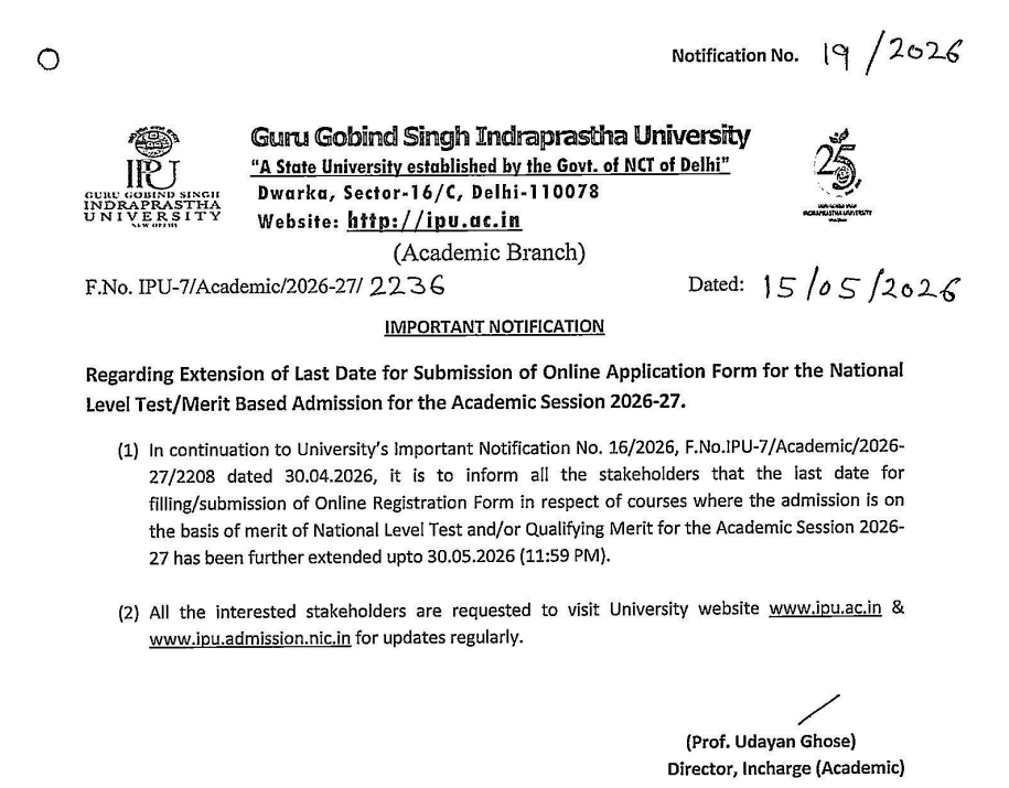 GGSIPU Extends Admission 2026 Deadline till May 30; Apply Now