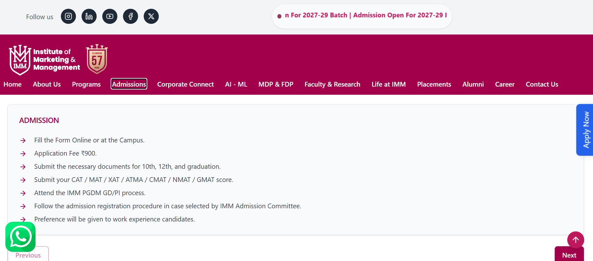 IMM Delhi PGDM 2027 Key Details