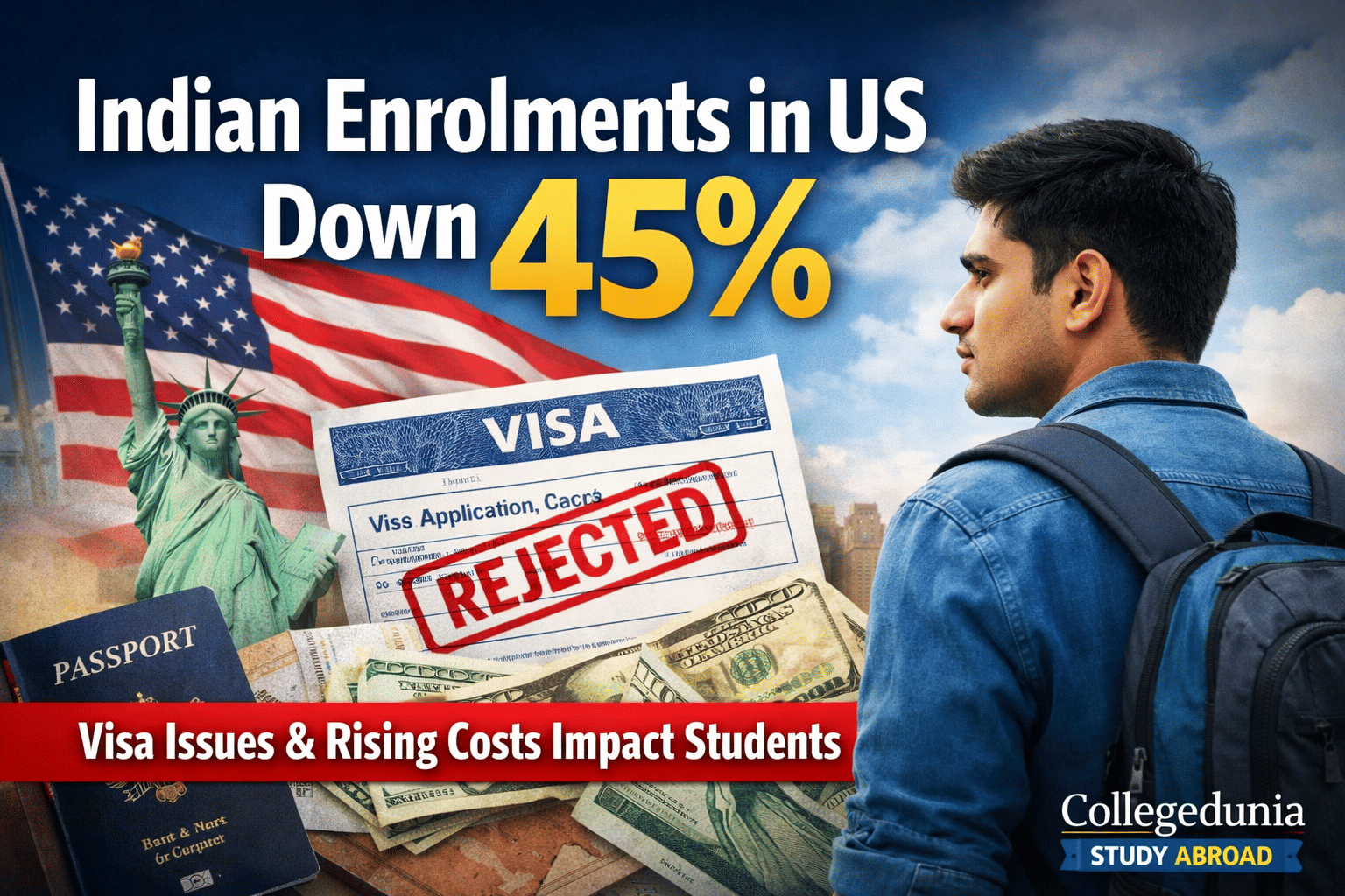 Indian enrollments in US universities down by 45%.