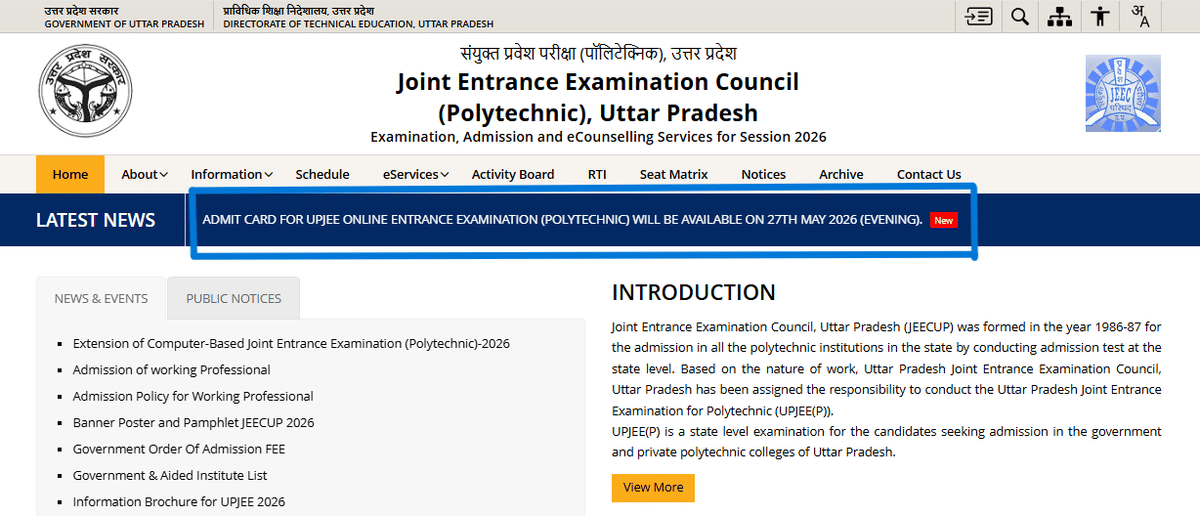 JEECUP admit Card Release Date