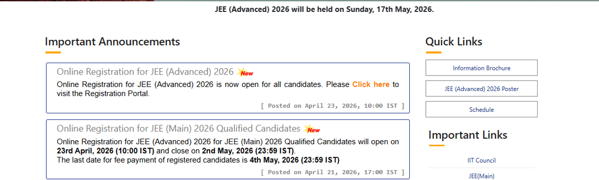 JEE Advanced 2026 Registration