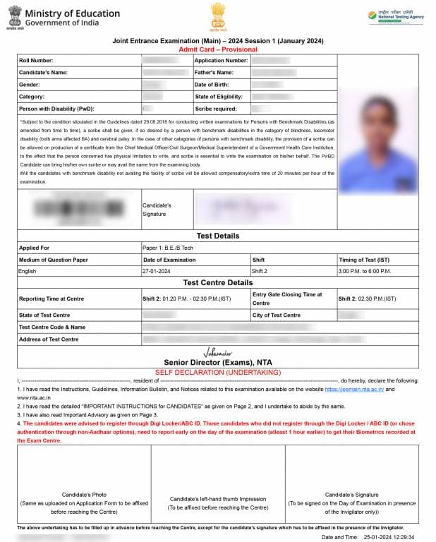 JEE Main Session 2 Admit Card