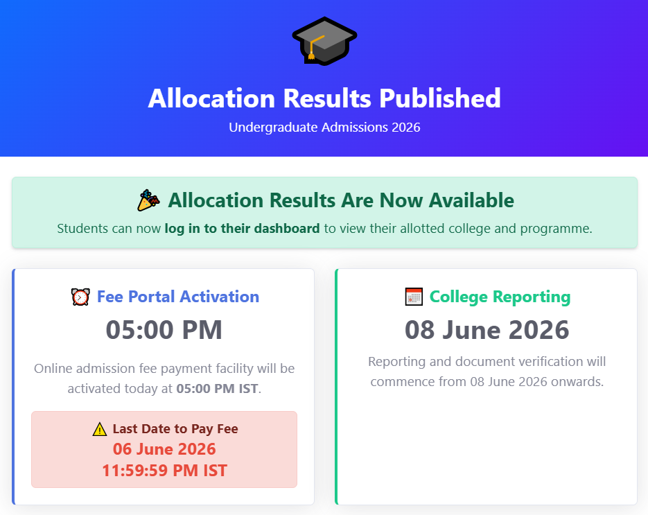 JK UG Round 1 Allotment 2026 Out