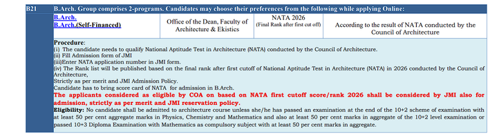 JMI BARCH DETAILS