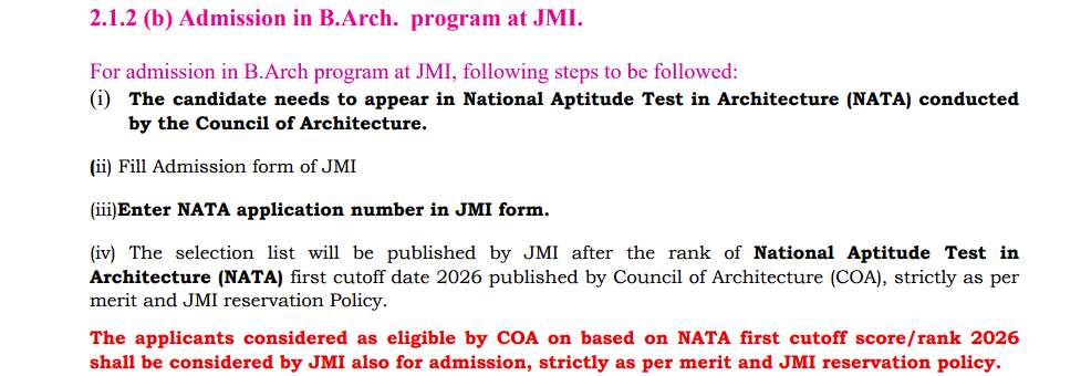 JMI B.ARCH Admission