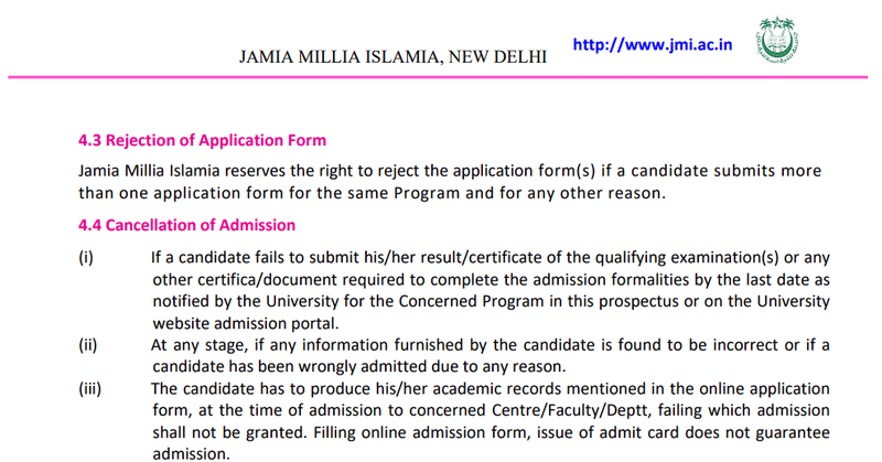 JMI Rejection & Cancellation of Admission