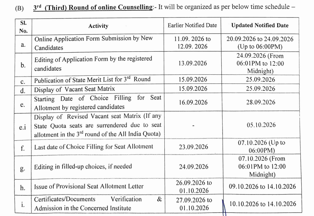 Jharkhand NEET UG 2026 Round 3 Important Dates