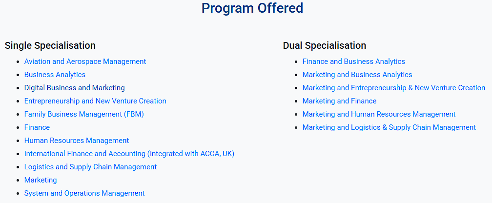 Jain University MBA Specialisation
