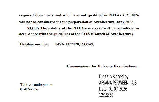 KEAM 2026 BArch Plus Two Marks Submission Portal Now Open