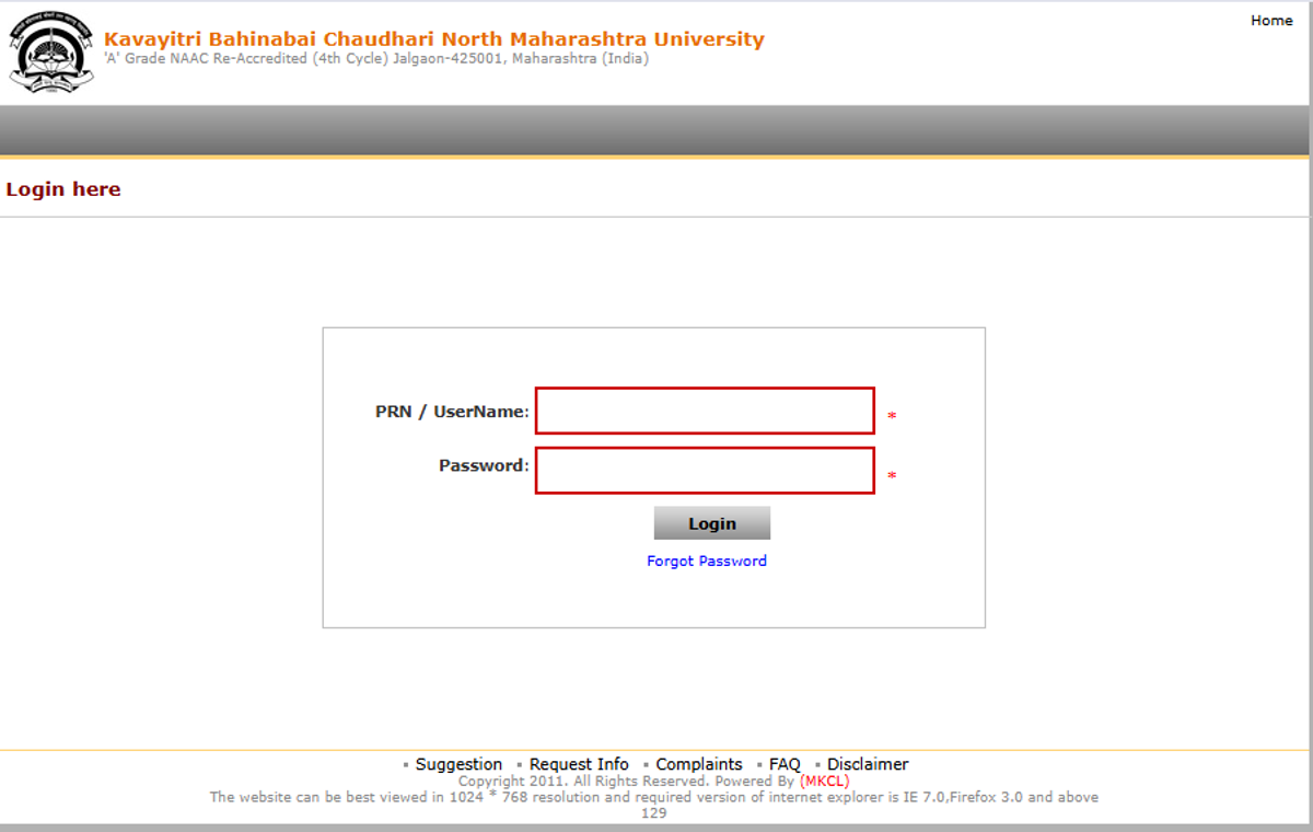 KBCNMU Result portal 