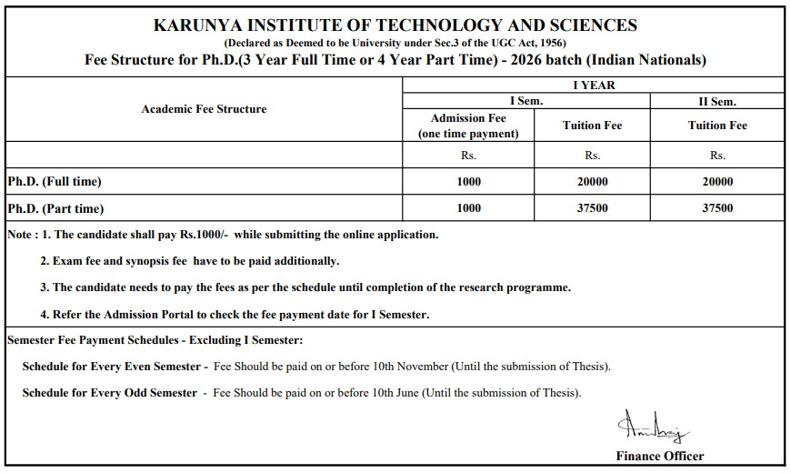 KITS Coimbatore PhD Fees 2026