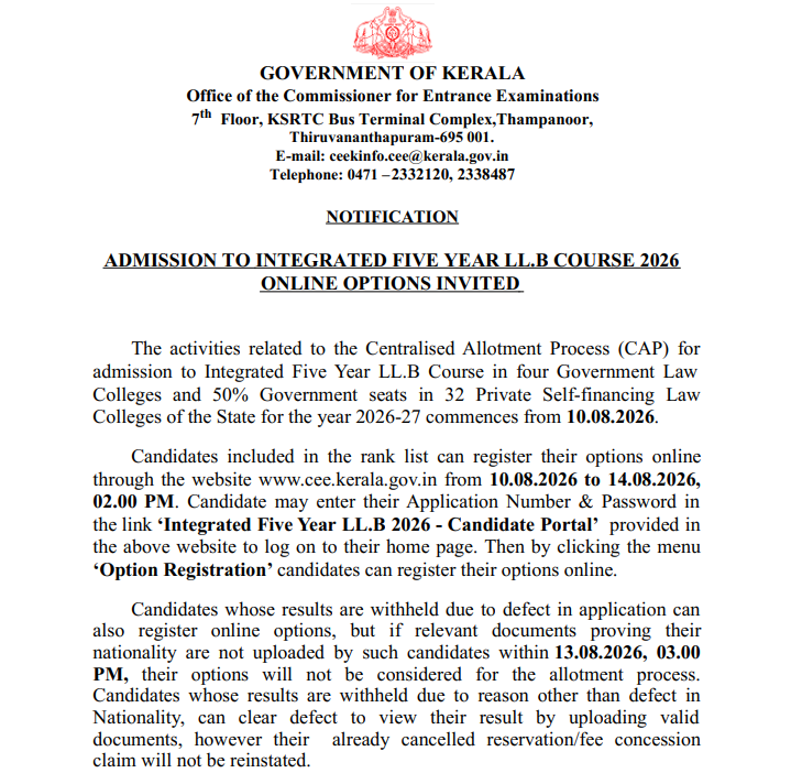 KLEE 5-Year LLB 2026 Option Registration Details