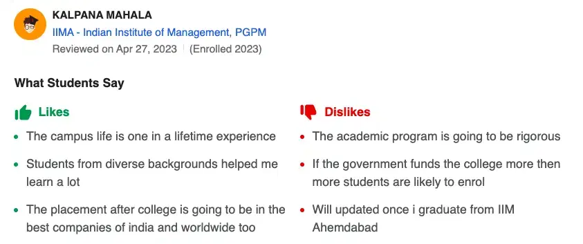 IIM Ahmedabad Student Reviews