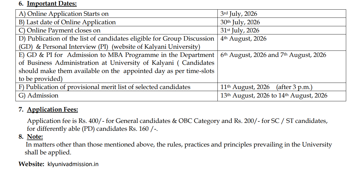 University of Kalyani MBA 2026-27