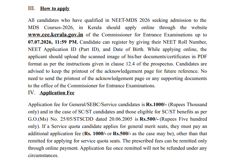 Kerala NEET MDS 2026 Counselling Registration Begins at CEE Portal
