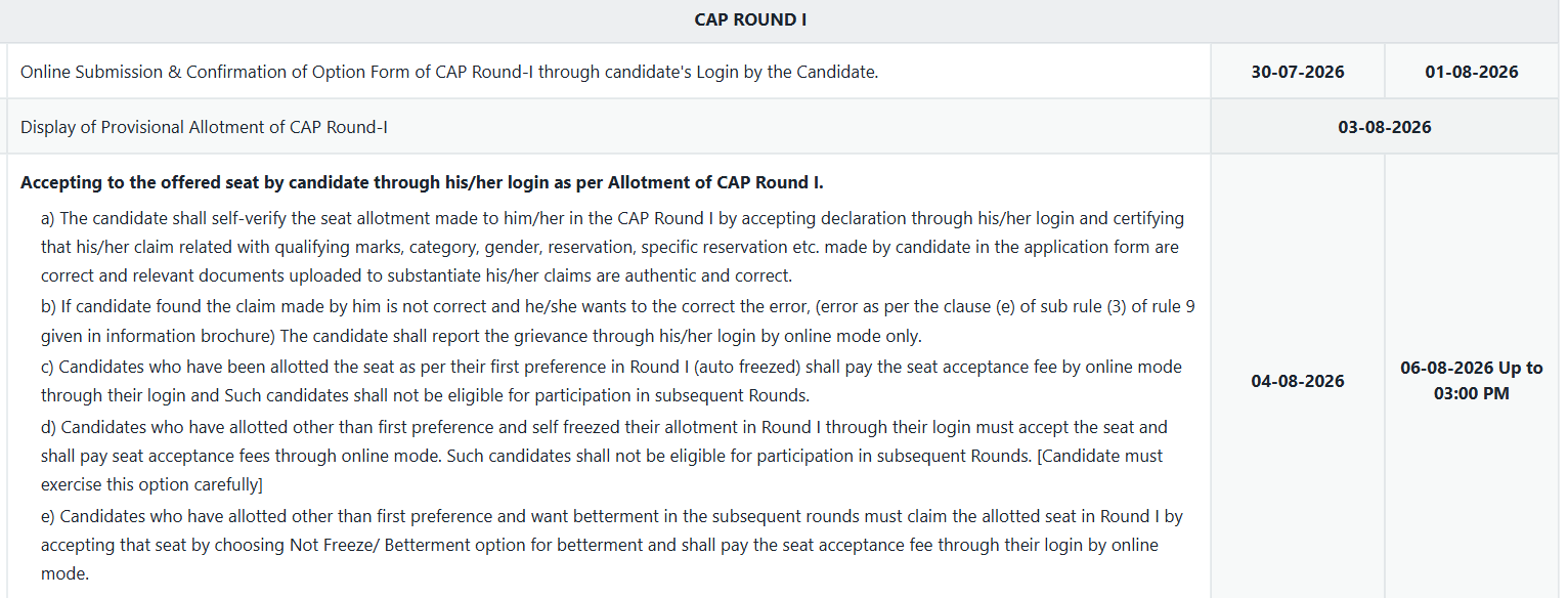 MAH MCA CET 2026 CAP Round 1