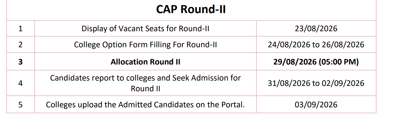 MAH 3-Year LLB CAP 2026 Round 2 Key Dates