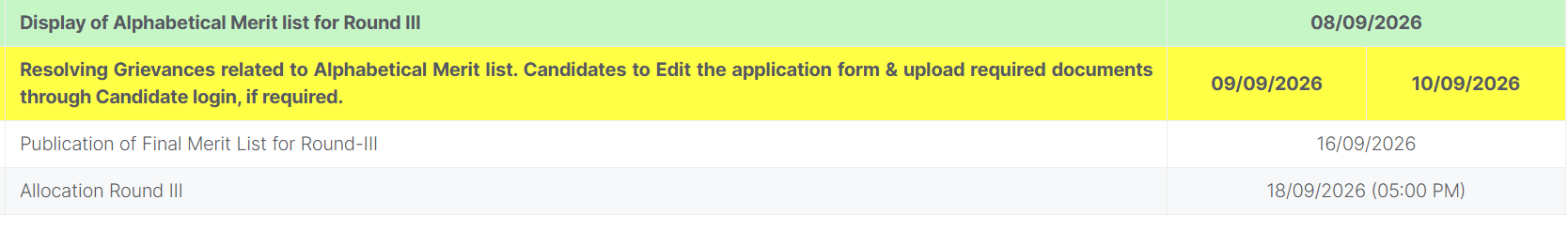 MAH 5-Year LLB CAP 2026 Round 3 Important Dates