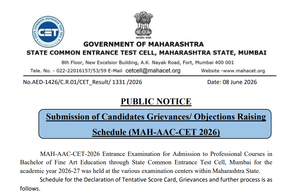  MAH AAC CET 2026 Tentative Scorecard Out