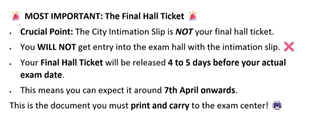 MHT CET City Slip Important Points