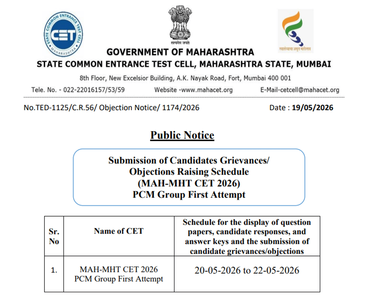 MHT CET Response sheet
