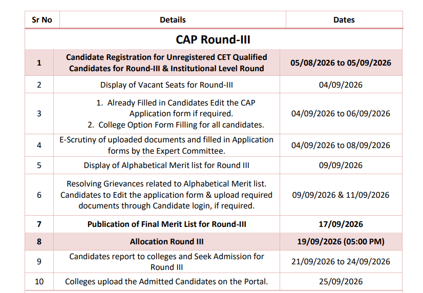 MAH 3-Year LLB CAP 2026 Round 2 Schedule