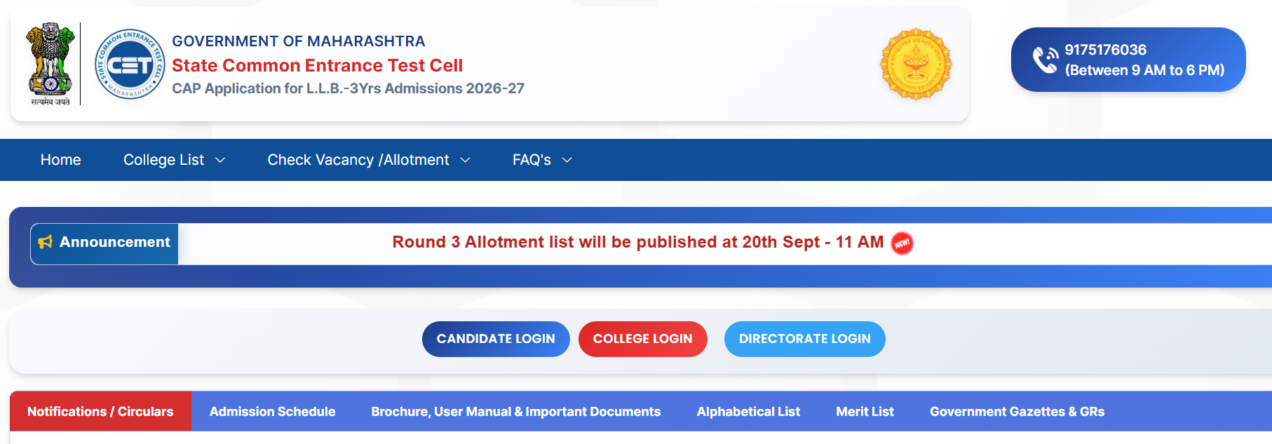 Revised MAH 3-Year LLB CAP 2026 Round 3 Schedule