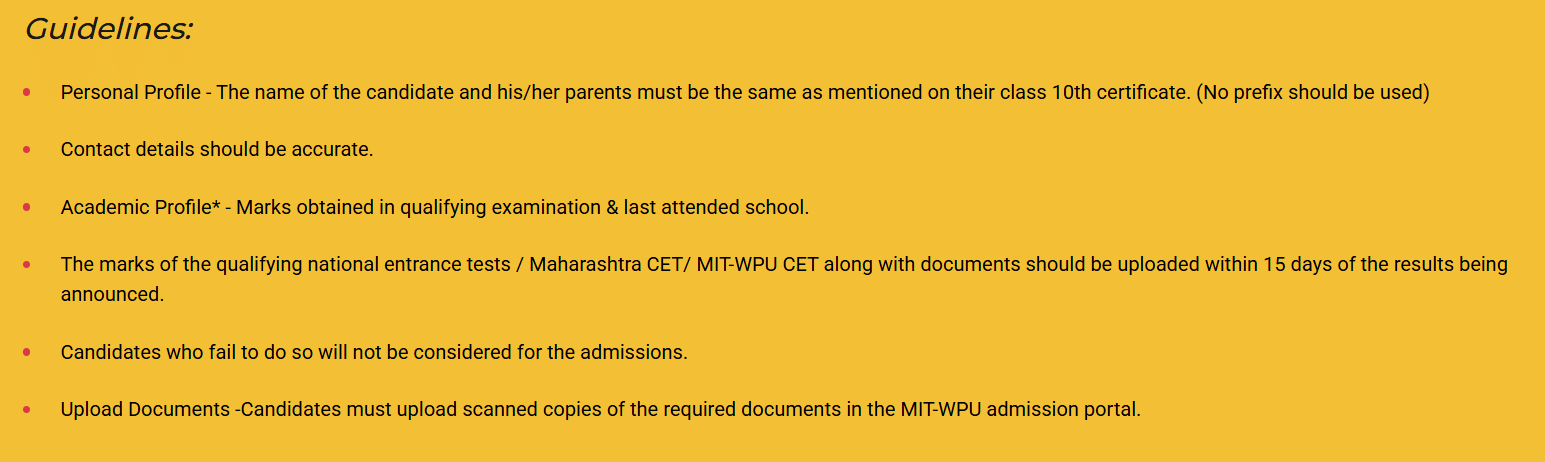 MITWPU Admission 2026 Guidelines