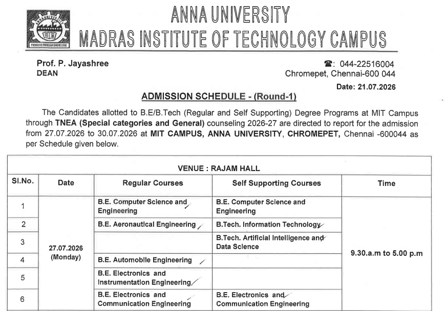 MIT Chennai TNEA 2026