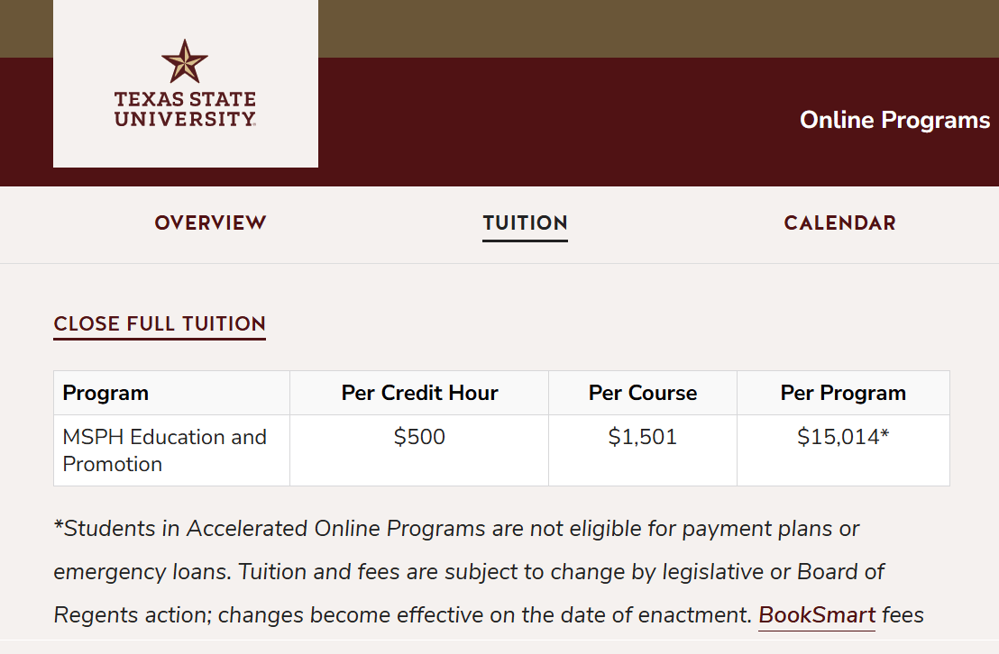 MSPH Education and Promotion Fees