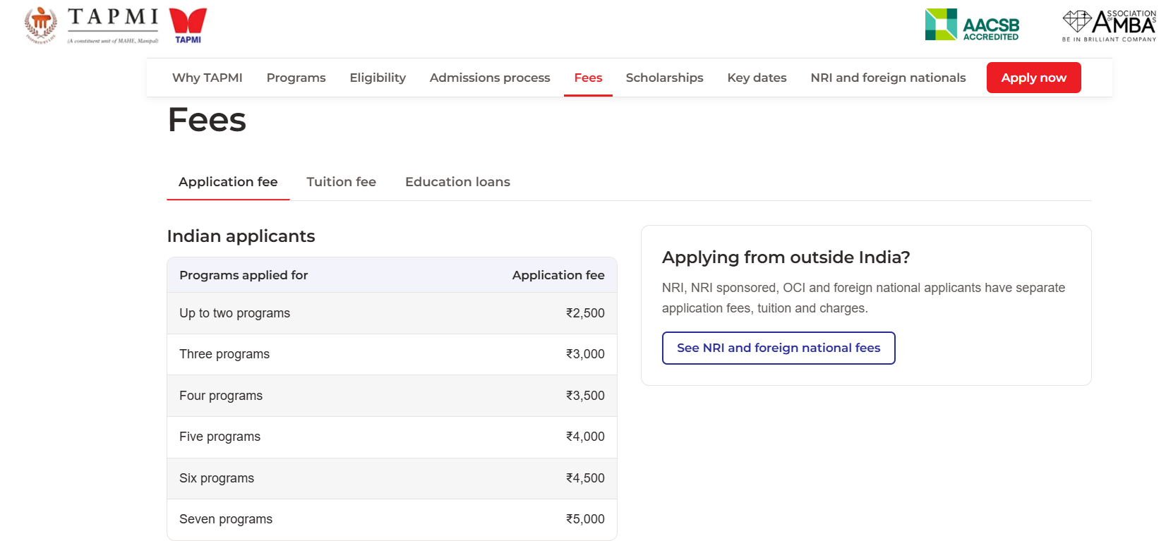 Application Fee Structure
