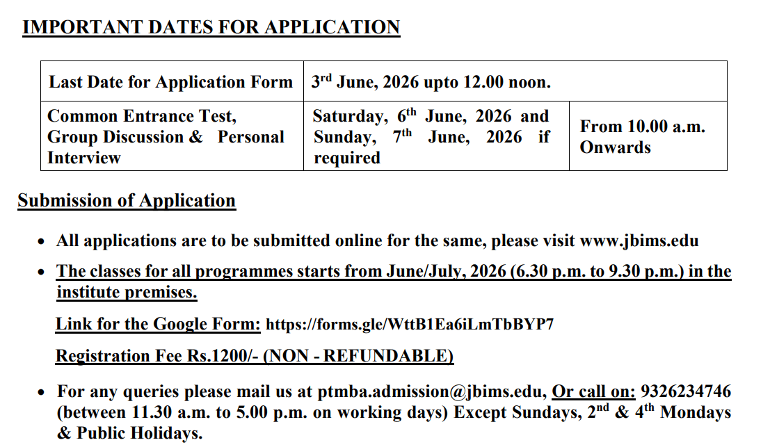 JBIMS Mumbai MMS Round 2 Admission 2026 Begins