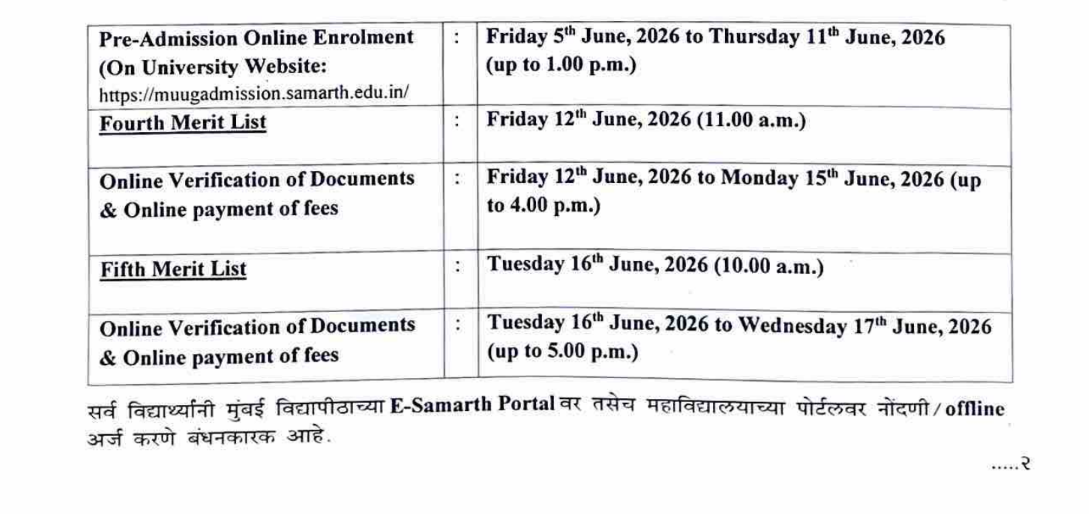 Mumbai University Reopens UG Pre Admission 2026