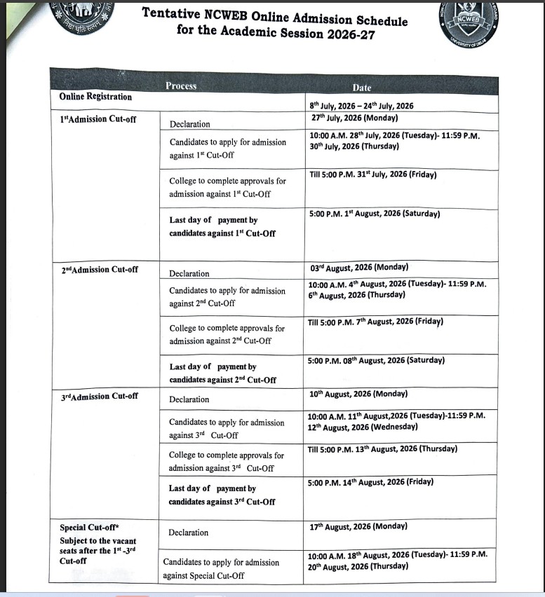  DU NCWEB Registration 2026, Admission Dates, Fees, Cutoff, Teaching Centres