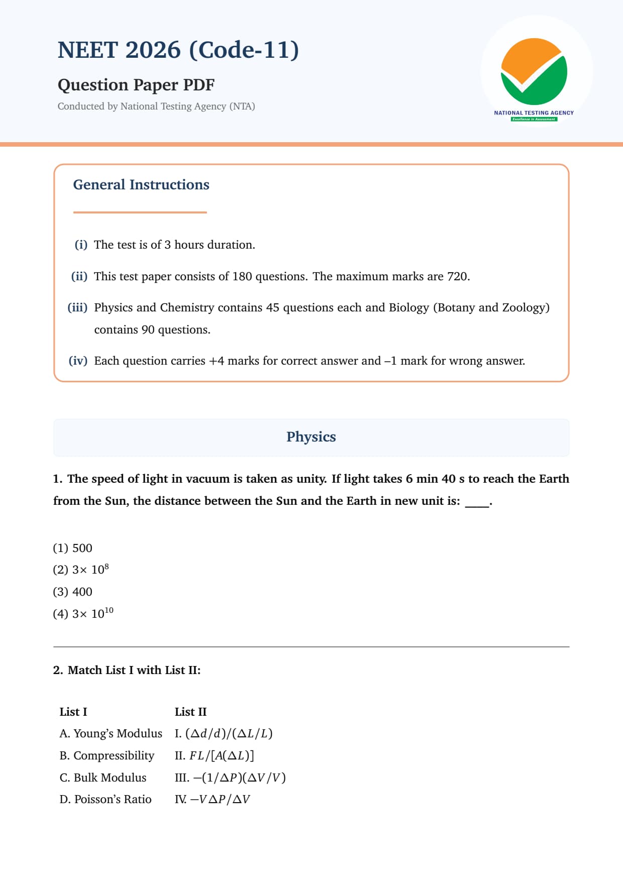 NEET 2026 Question Paper Code 11: Download Answer Key with Solutions PDF