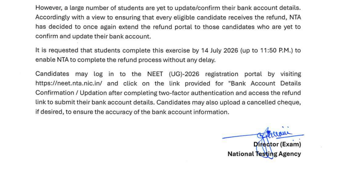 NEET UG 2026 Refund Window Key