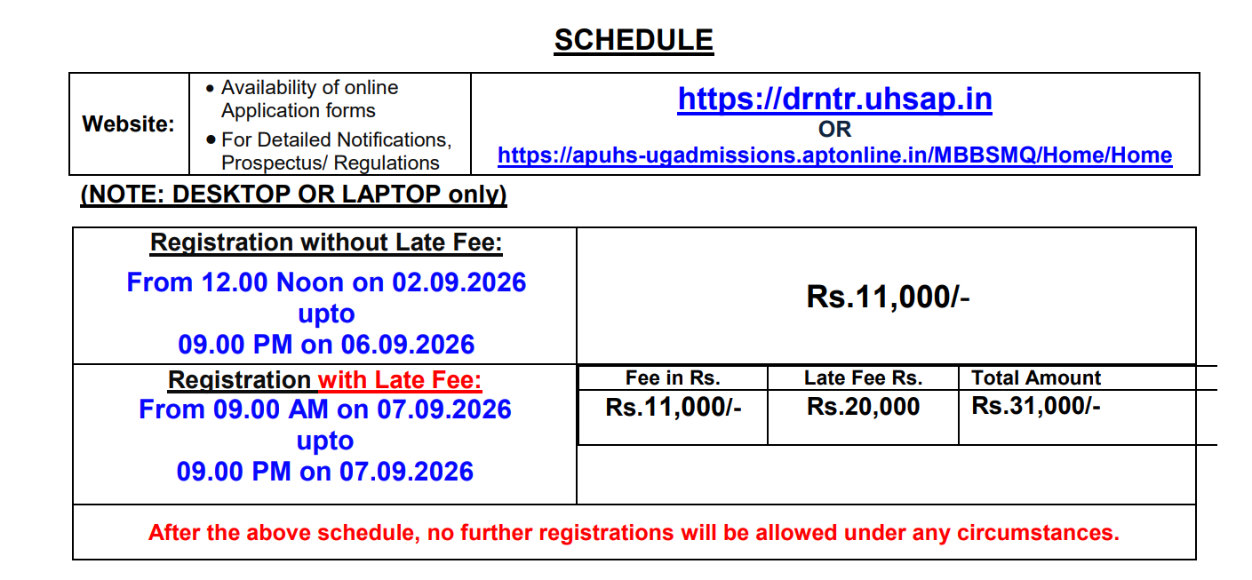 AP NEET UG 2026 Management Quota Counselling Registration Begins at NTRUHS