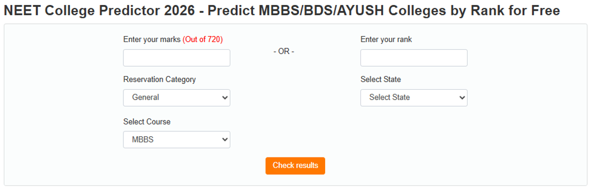 Information need to enter in NEET College Predictor