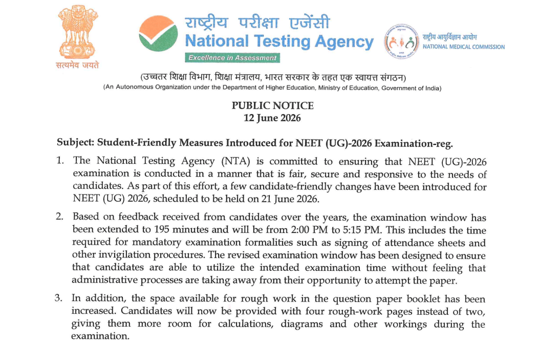 NTA Announces Student Friendly Measures for ReNEET UG 2026