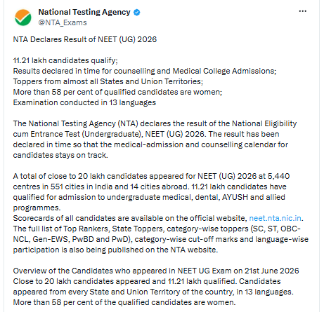 NEET results X handle 